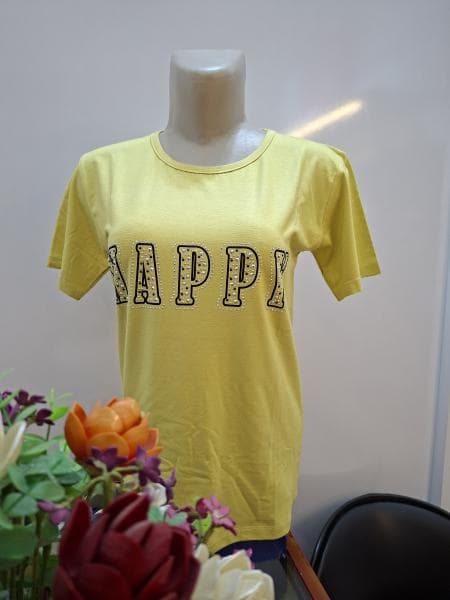 تیشرت چاپی زنانه ویسکوز اعلا،شیک و جوان پسند HAPPY — تصویر ۳