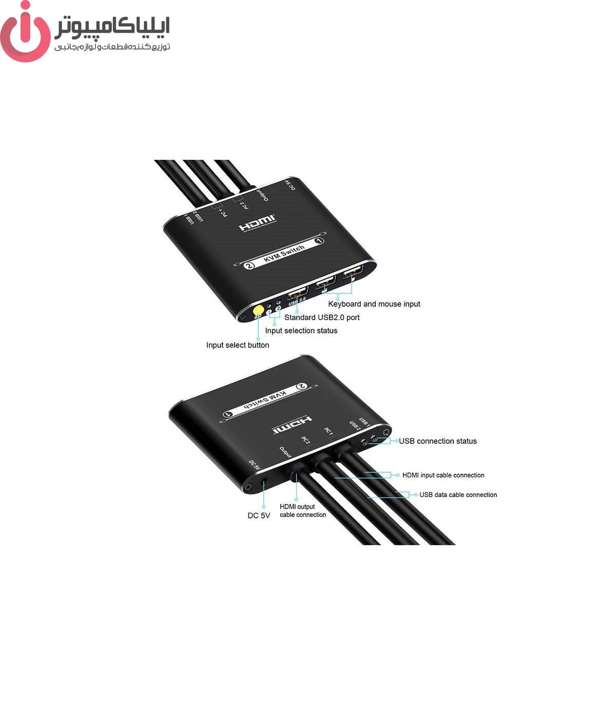 سوییچ دو پورت لایمستون HDMI KVM مدل LS-HKC0201 — تصویر ۵