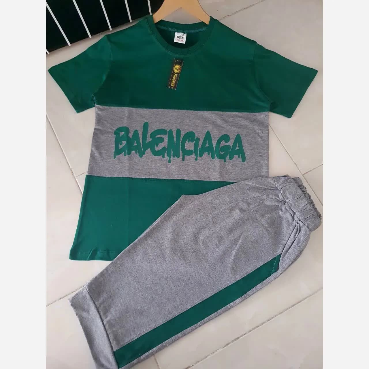 ست تیشرت و شلوارک اسپرت بچگانه طرح BALENCAGA جنس سوپر پنبه و ملانژ سایز 60 تا 70 — تصویر ۵