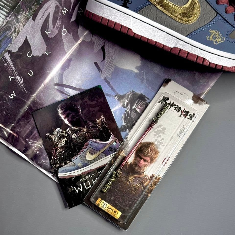 کفش کتونی نایک اس بی دانک لو بلک میت ووکنگ شائولین Nike sb dunk low black myth Wukong shaolin — تصویر ۳