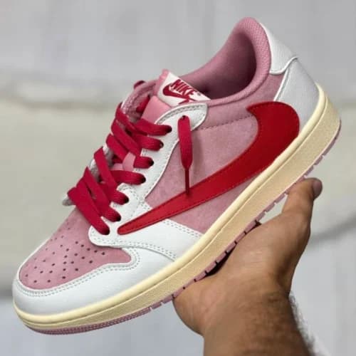 کفش کتونی نایک ایر جردن 1 لو تراویس اسکات صورتی شای پینک NIKE AIR JORDAN 1 TRAVIS SCOTT Shy pink — تصویر ۷