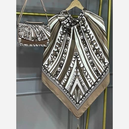 ست کیف و روسری (شال) طرح ریما نسکافه ای روسری نخی قواره 130