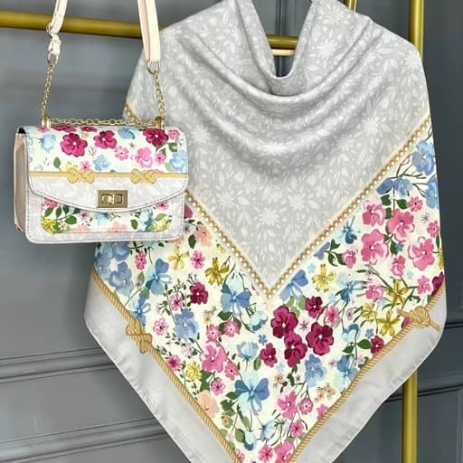 ست کیف و روسری رنگ طوسی ست کیف و شال رنگ طوسی روسری نخی رنگ طوسی mo1109