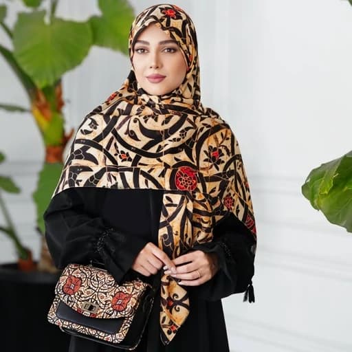 ست کیف و روسری (شال) طرح کاشی اسپادانا برند مونتلا کیف پاسپورتی روسری نخی قواره 130