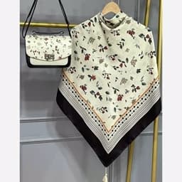 ست کیف و روسری(شال) طرح گلگون کرم ،روسری نخی قواره بزرگ 130 — تصویر ۲