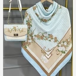 ست کیف و روسری (شال) طرح ال وی ماکان آبی روسری نخی قواره 130 — تصویر ۲