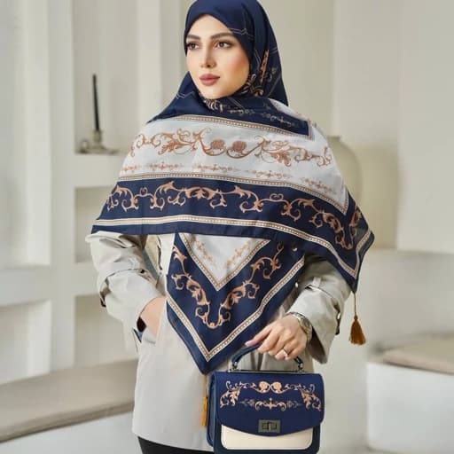 روسری (شال) تک طرح فرفوژه سلینا، روسری نخی قواره 130 برند مونتلا