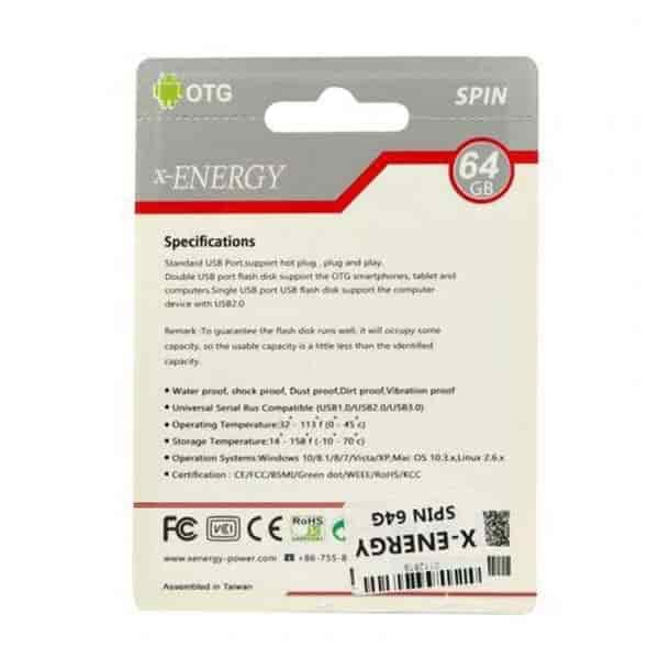 فلش ایکس انرژی X-Energy Spin OTG ظرفیت 64 گیگ — تصویر ۲