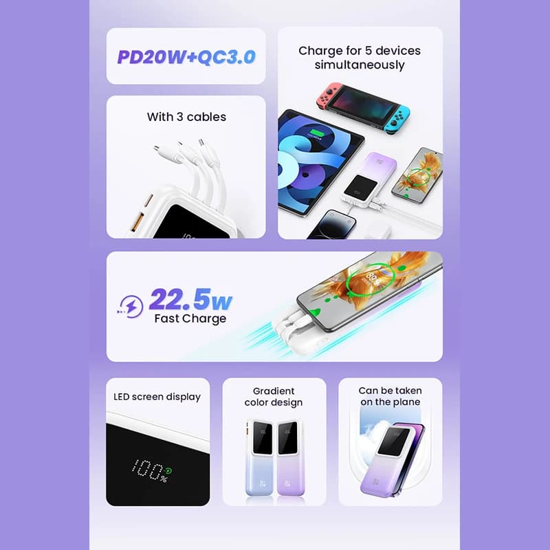 پاوربانک یوسمز مدل CD193 ظرفیت 10000 میلی آمپر ساعت — تصویر ۷