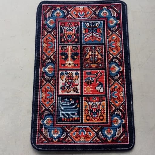 گلیم ماشینی کاشان طرح خشتی سرمه ای پادری (80در50)