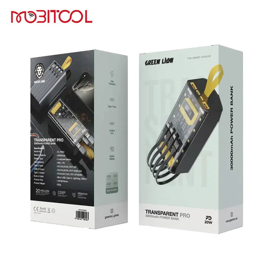 پاوربانک فست شارژ 30 هزار گرین لاین Green Lion Transparent Pro 30000mAh Power Bank — تصویر ۳