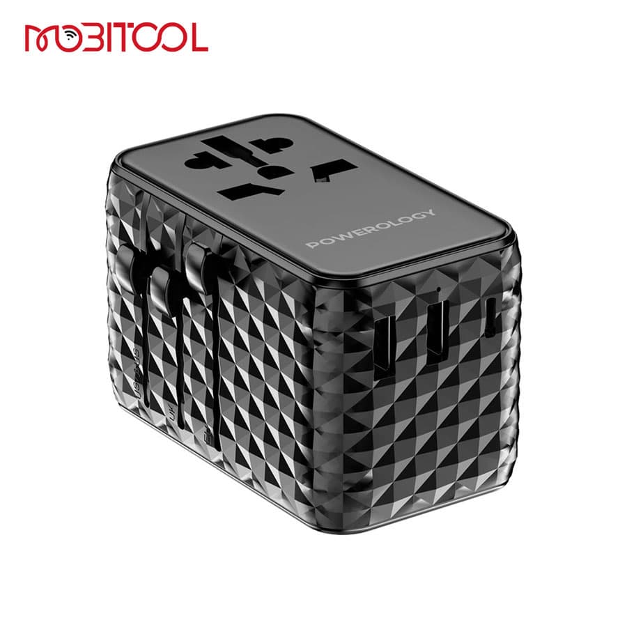 شارژر دیواری یونیورسال مسافرتی 20 واتی پاورولوژی Powerology GaN Universal Charger Retractable Type-C Cable PWC028 — تصویر ۲