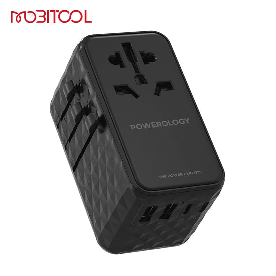 شارژر دیواری یونیورسال مسافرتی 20 واتی پاورولوژی Powerology GaN Universal Charger Retractable Type-C Cable PWC028 — تصویر ۳