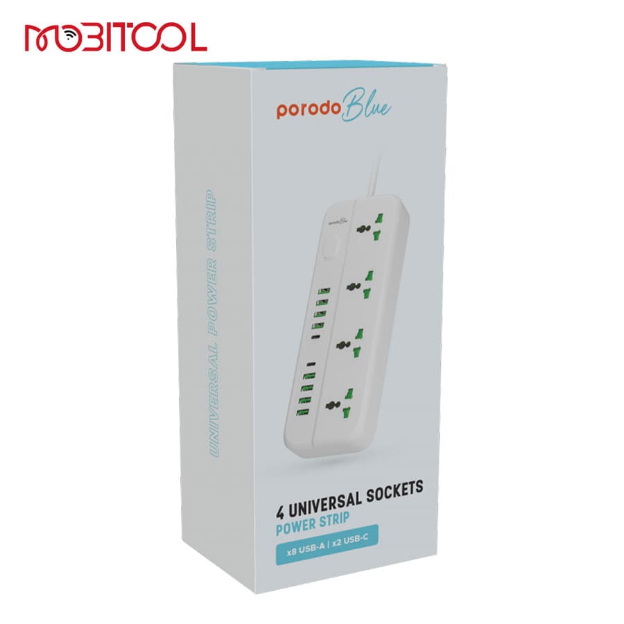 چندراهی برق هوشمند و شارژر پرودو Porodo Blue 4 Universal Sockets Power Strip PB-4ACPS2C8A-WH — تصویر ۴