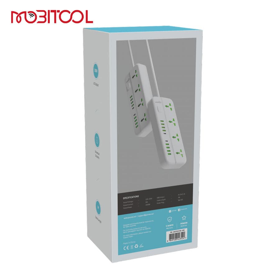 چندراهی برق هوشمند و شارژر پرودو Porodo Blue 4 Universal Sockets Power Strip PB-4ACPS2C8A-WH — تصویر ۳