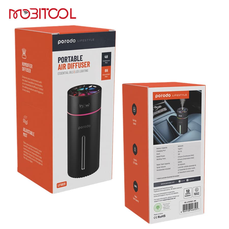 خوشبو کننده و رطوبت ساز پرودو Porodo Portable Air Diffuser PD-LFST031-BK — تصویر ۵