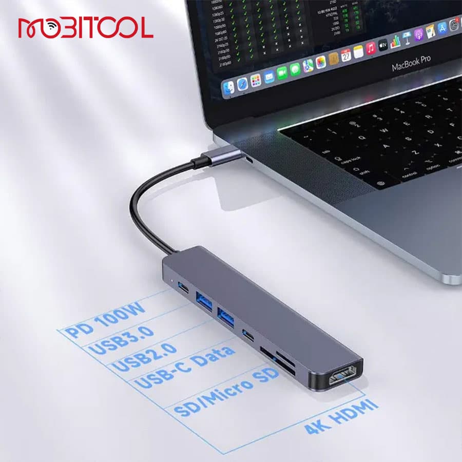 هاب 7 پورت تایپ سی پرودو 100 وات Porodo Blue 7 In 1 Hub PB-71HBC-GY — تصویر ۷