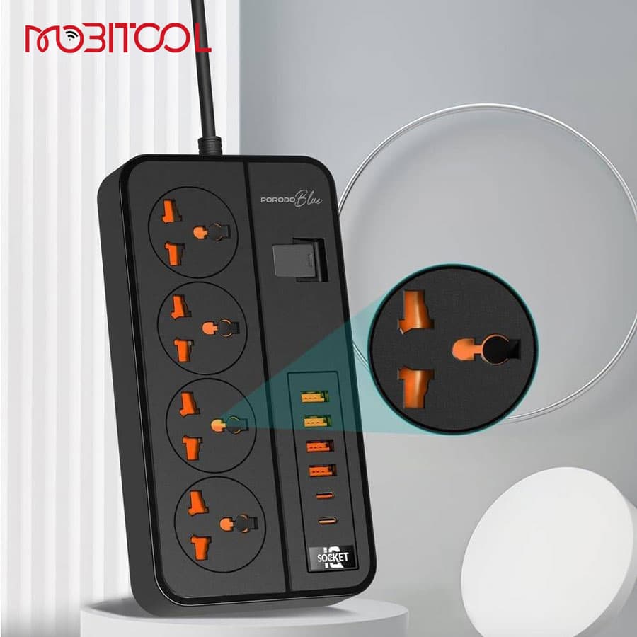 چندراهی برق هوشمند و شارژر پرودو Porodo Blue 4 AC Power Strip PB-FWCH034-BK — تصویر ۲