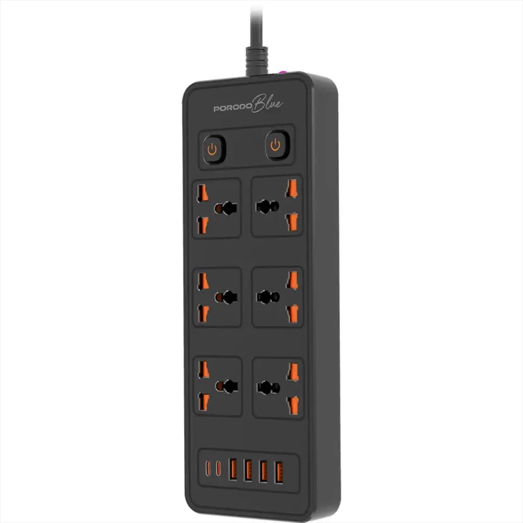 چندراهی برق هوشمند و شارژر پرودو Porodo Blue 6 AC – Dual Switch Power Strip PB-FWCH033-BK — تصویر ۸