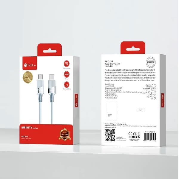 کابل دوسر تایپ سی فست پرووان مدل PCC133 طول 1 متر 100W — تصویر ۲