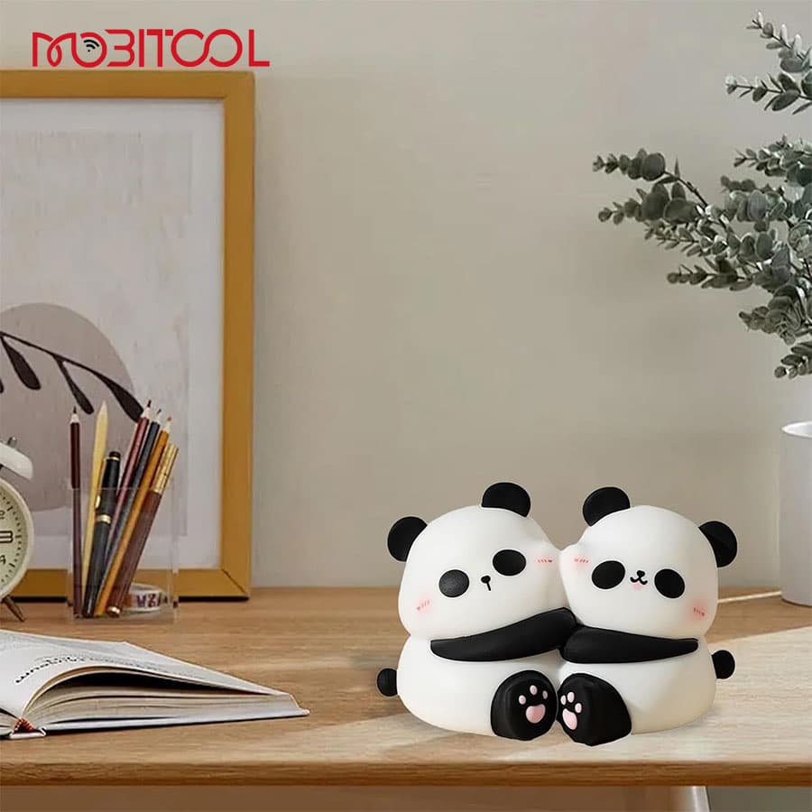 چراغ خواب سیلیکونی طرح پاندا دوقلو Panda Hug Silicone Night Light — تصویر ۴