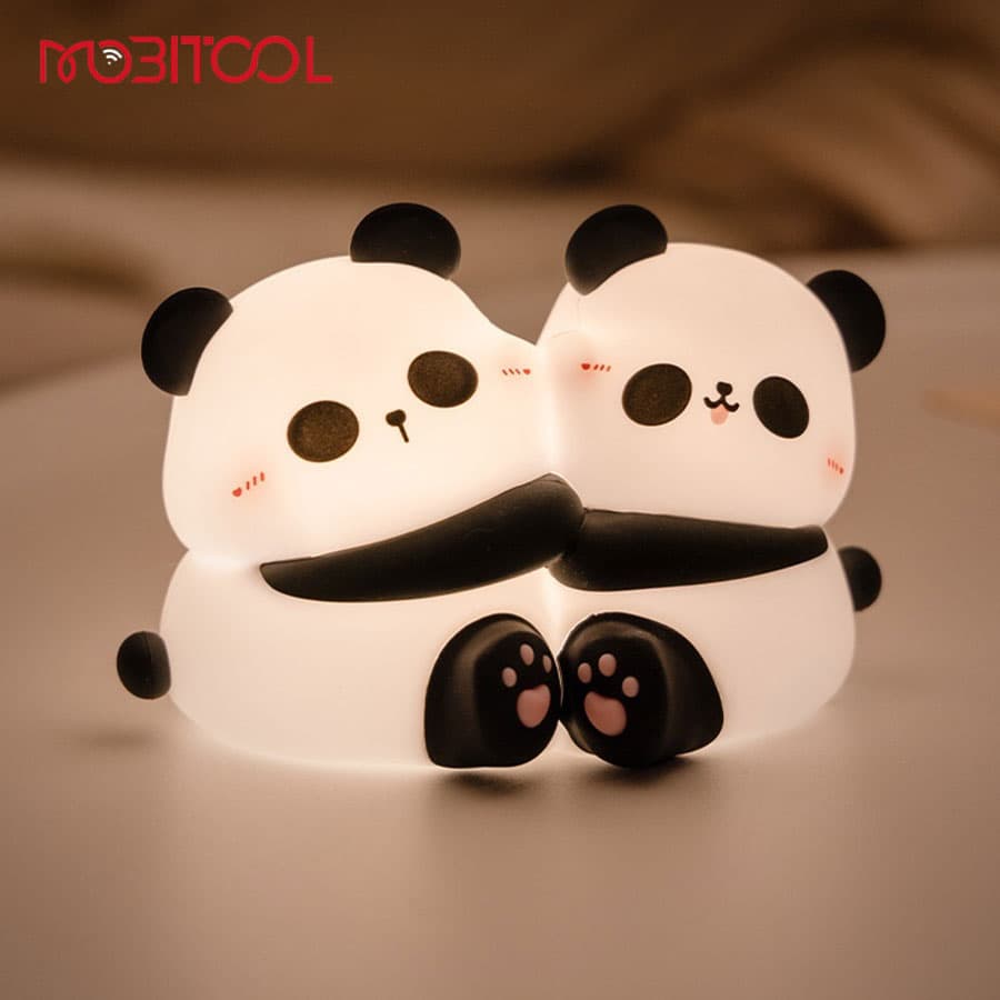 چراغ خواب سیلیکونی طرح پاندا دوقلو Panda Hug Silicone Night Light — تصویر ۳