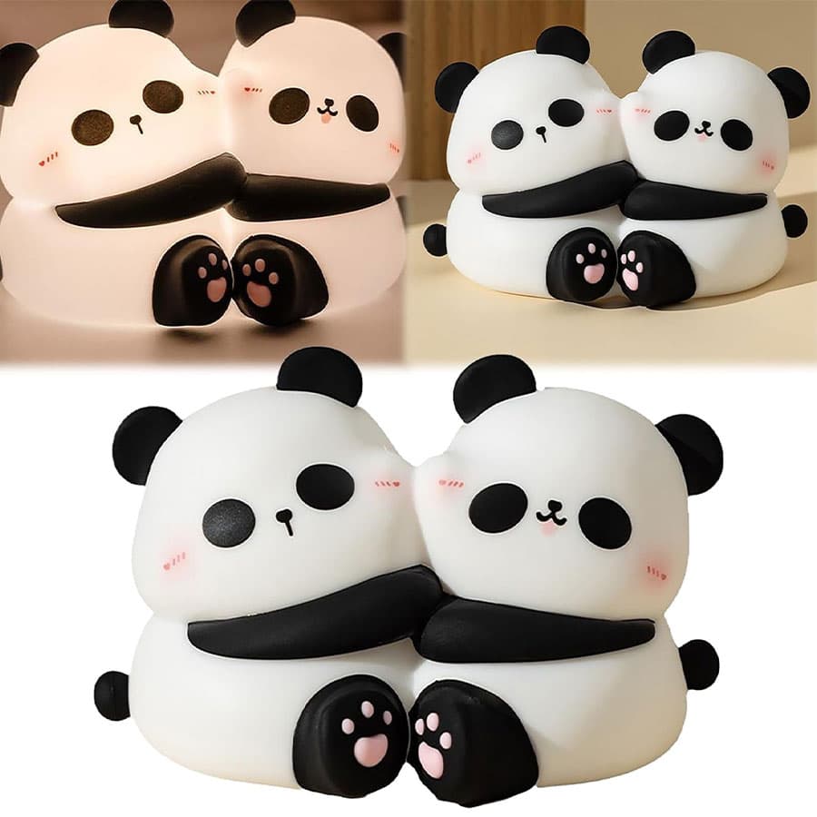 چراغ خواب سیلیکونی طرح پاندا دوقلو Panda Hug Silicone Night Light