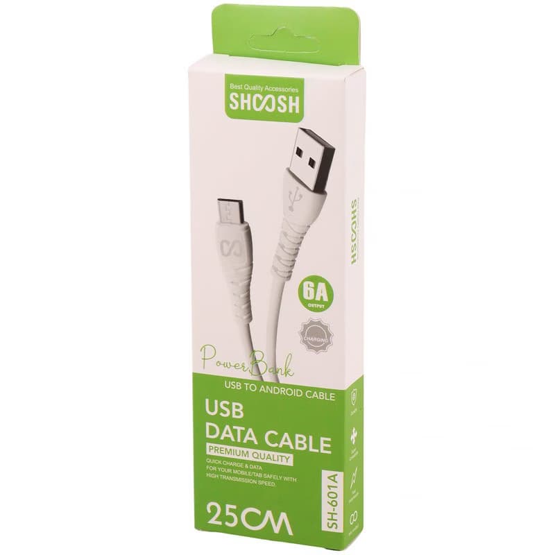 کابل کوتاه میکرو یو اس بی فست شارژ 6 آمپر شوش SH-601A طول 25 سانتی متر — تصویر ۳