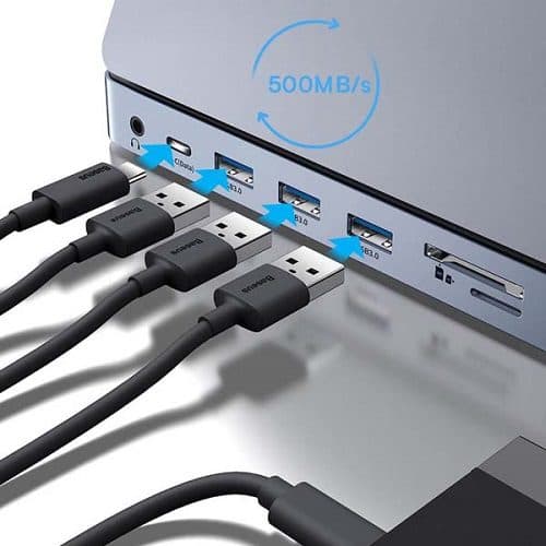 هاب تایپ سی 11 پورت باسئوس مدل WKSX030013 با 3 پورت USB 3.0 و پورت SD/TF و RJ45 و HDMI و VGA و Type-C و AUX — تصویر ۲