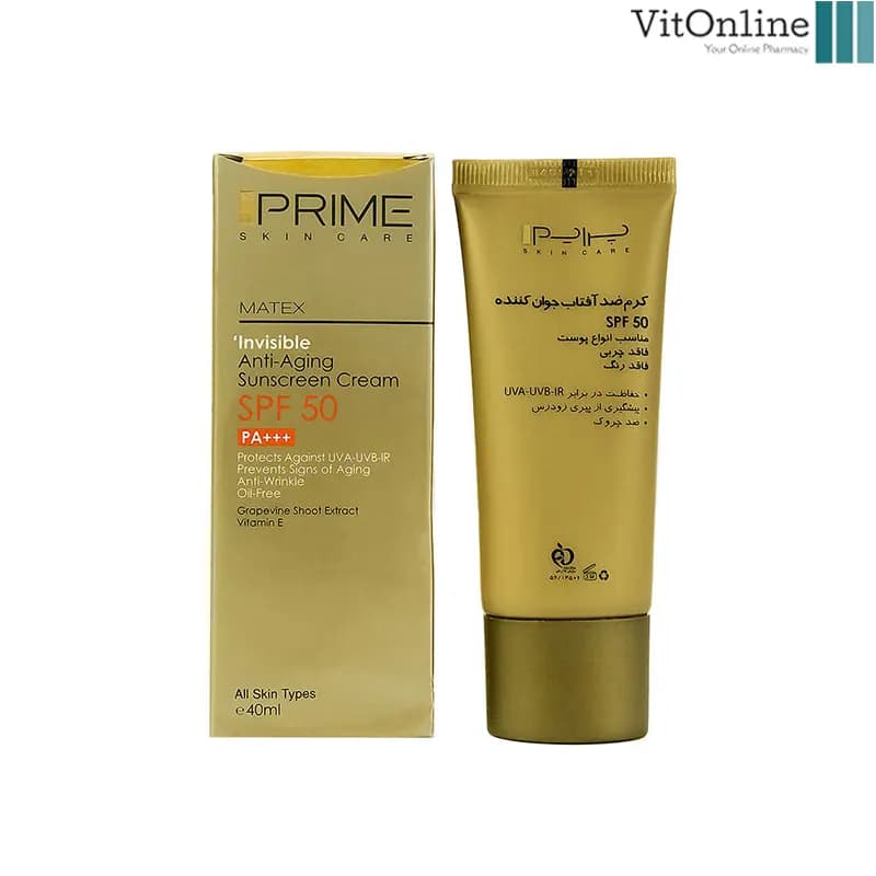 کرم ضد آفتاب بی رنگ پریم جوان کننده صورت مدل Matex Invisible SPF50