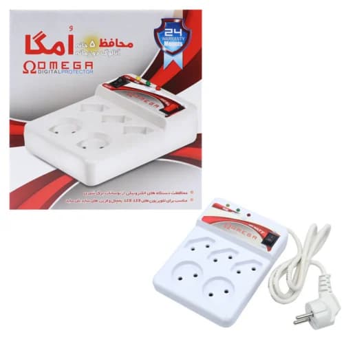 محافظ برق تلویزیون و یخچال و فریزر 5 خانه کلید دار امگا با کابل 1/3 متری — تصویر ۳