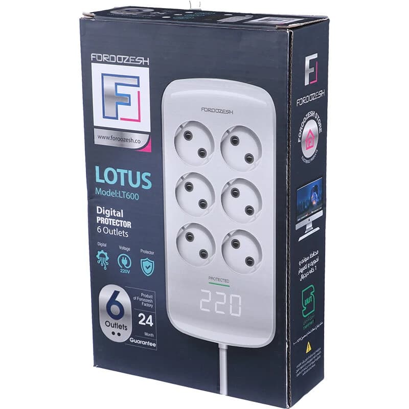 محافظ برق دیجیتال کامپیوتر و صوتی تصویری 6 خانه فروزش Lotus LT600 با کابل 2.8 متری کد 2 — تصویر ۲