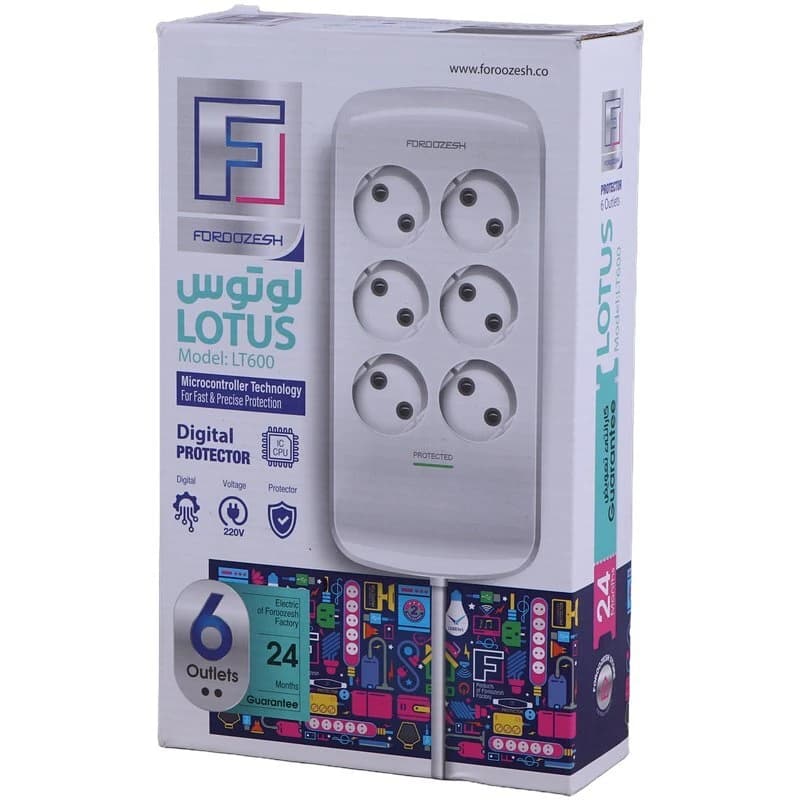 محافظ برق دیجیتال کامپیوتر و صوتی تصویری 6 خانه فروزش Lotus LT600 با کابل 2.8 متری — تصویر ۷