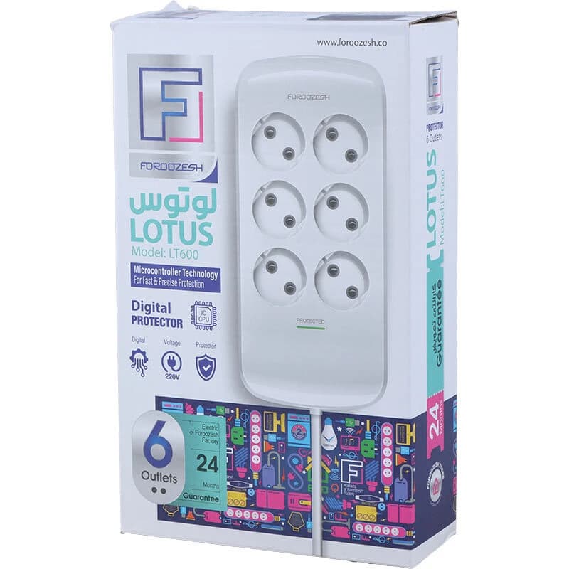 محافظ برق کامپیوتر و صوتی تصویری 6 خانه فروزش Lotus LT600 با کابل 1.8 متری — تصویر ۲