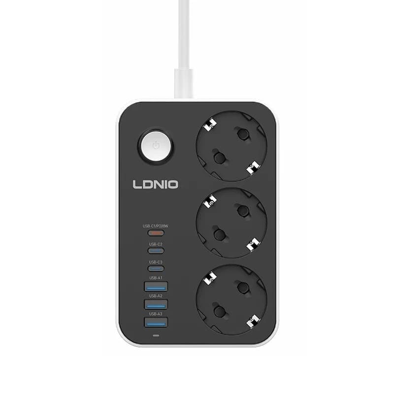 چند راهی 3 خانه ارت دار الدینیو SE3631C با کابل 2 متری + شارژر USB و Type-C — تصویر ۷