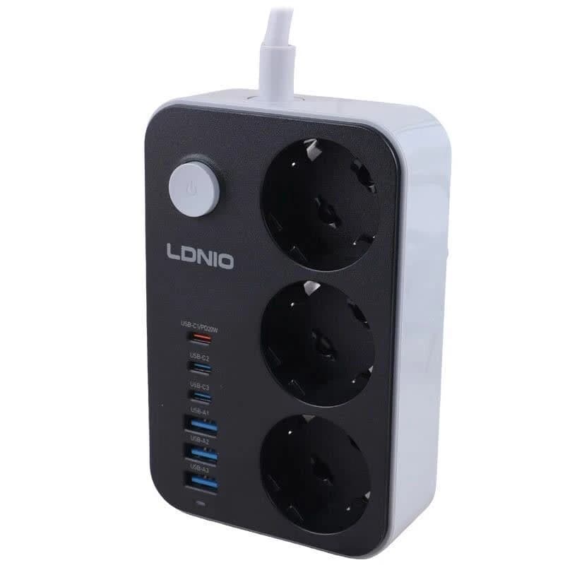 چند راهی 3 خانه ارت دار الدینیو SE3631C با کابل 2 متری + شارژر USB و Type-C