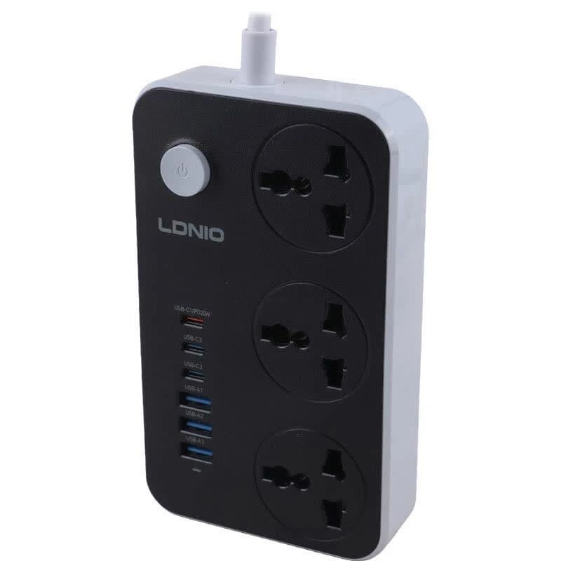 چند راهی 3 خانه ارت دار الدینیو SC3604C با کابل 2 متری + شارژر USB و Type-C — تصویر ۳