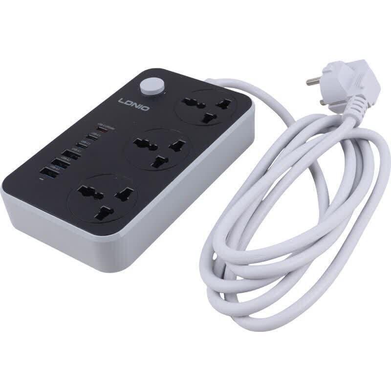 چند راهی 3 خانه ارت دار الدینیو SC3604C با کابل 2 متری + شارژر USB و Type-C — تصویر ۸