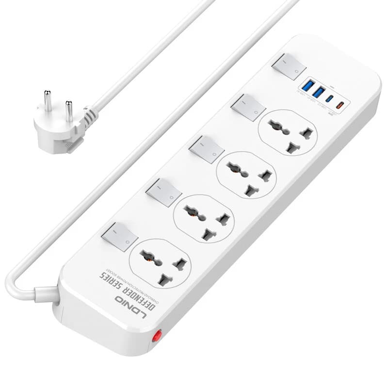 چند راهی 4 خانه ارت دار الدینیو SC4408C با کابل 2 متری + شارژر USB و Type-C — تصویر ۳