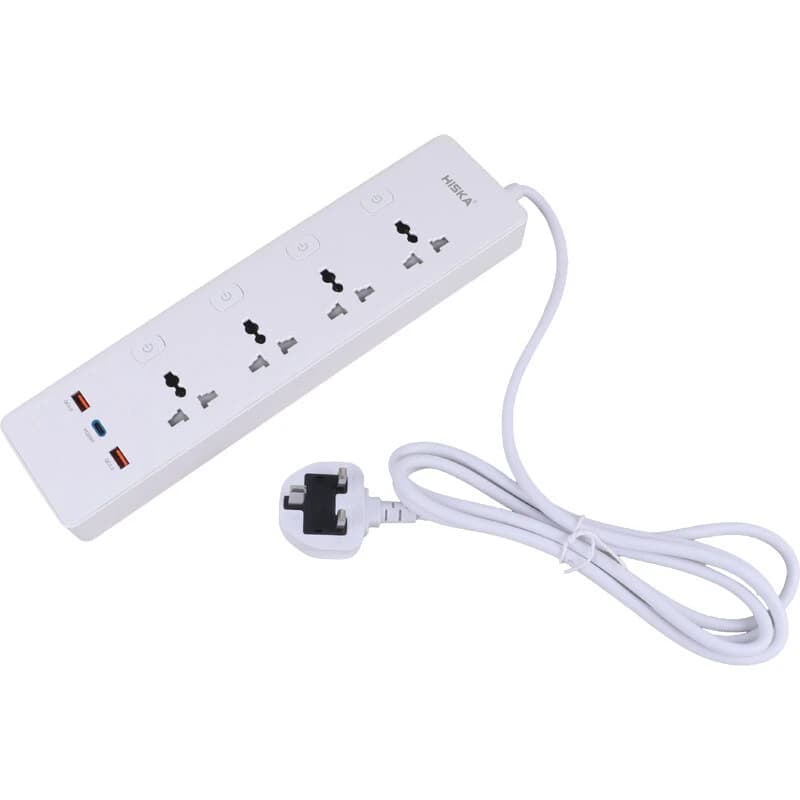 چند راهی 4 خانه هیسکا CH-5518UK با کابل 2 متری + شارژر USB و Type-C — تصویر ۴
