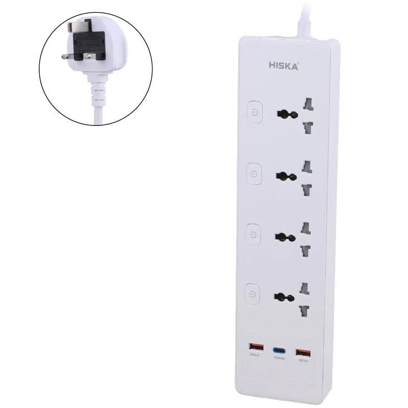 چند راهی 4 خانه هیسکا CH-5518UK با کابل 2 متری + شارژر USB و Type-C — تصویر ۳