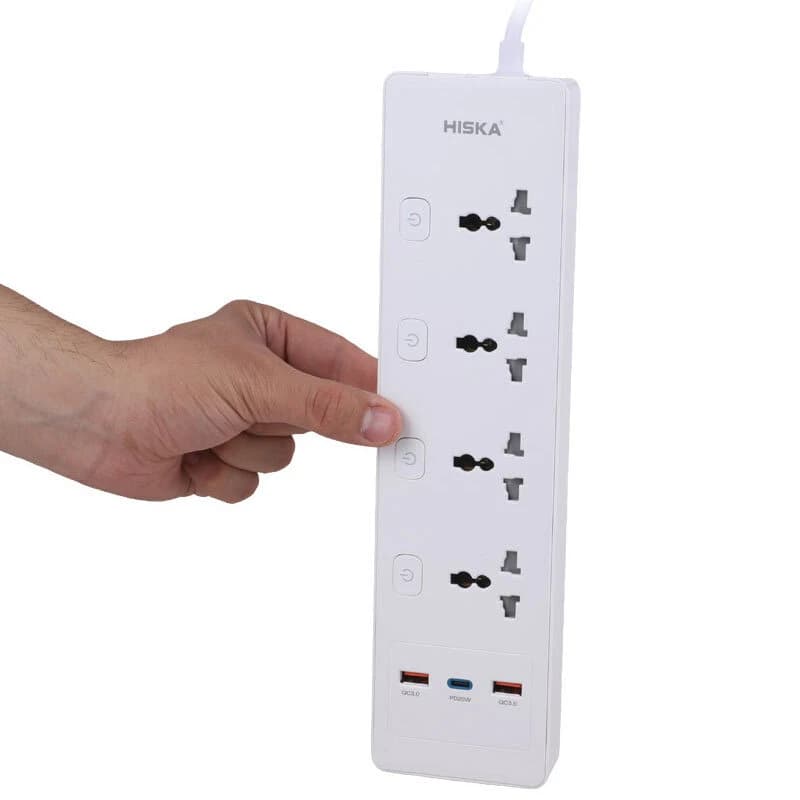 چند راهی 4 خانه هیسکا CH-5518UK با کابل 2 متری + شارژر USB و Type-C — تصویر ۷