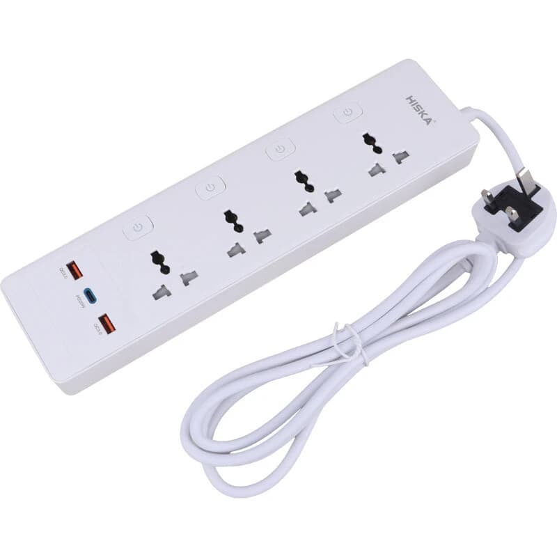 چند راهی 4 خانه هیسکا CH-5518UK با کابل 2 متری + شارژر USB و Type-C — تصویر ۵