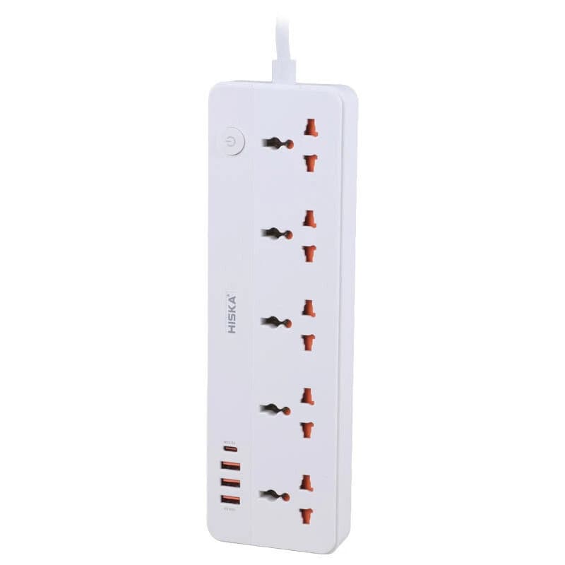 چند راهی 5 خانه هیسکا CH-5517UK با کابل 2 متری + شارژر USB و Type-C