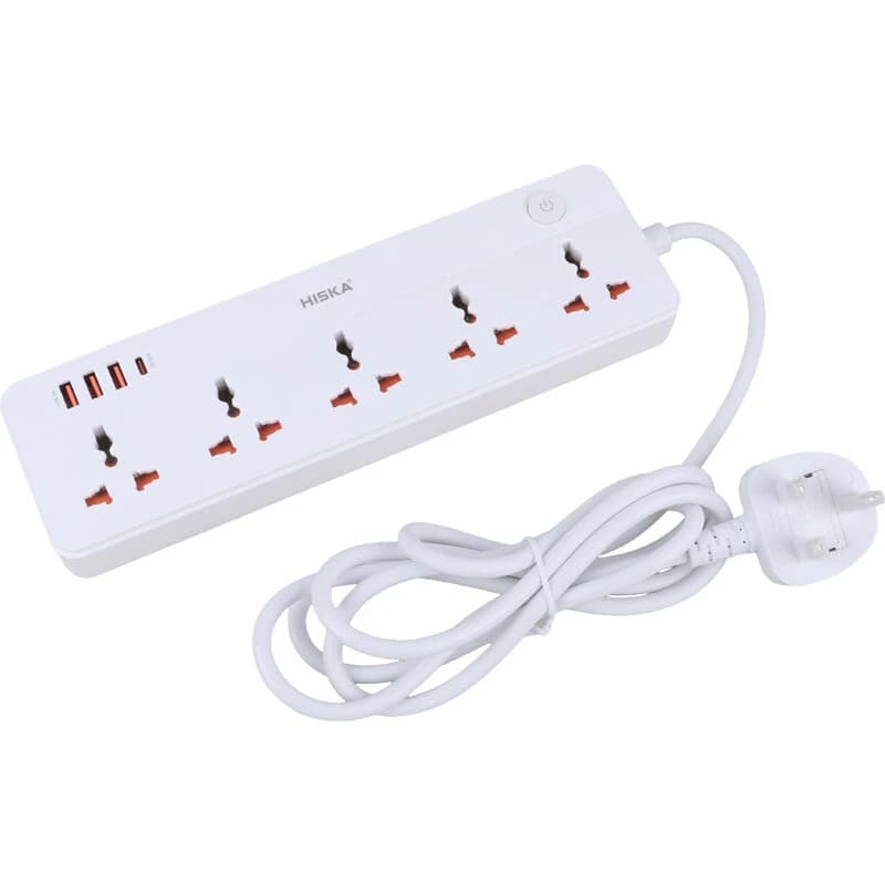 چند راهی 5 خانه هیسکا CH-5517UK با کابل 2 متری + شارژر USB و Type-C — تصویر ۵