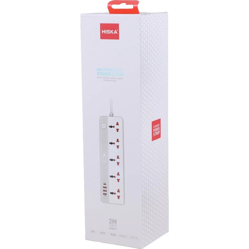 چند راهی 5 خانه هیسکا CH-5517UK با کابل 2 متری + شارژر USB و Type-C — تصویر ۲