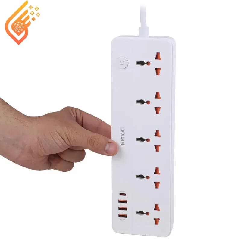 چند راهی 5 خانه هیسکا CH-5517UK با کابل 2 متری + شارژر USB و Type-C — تصویر ۹