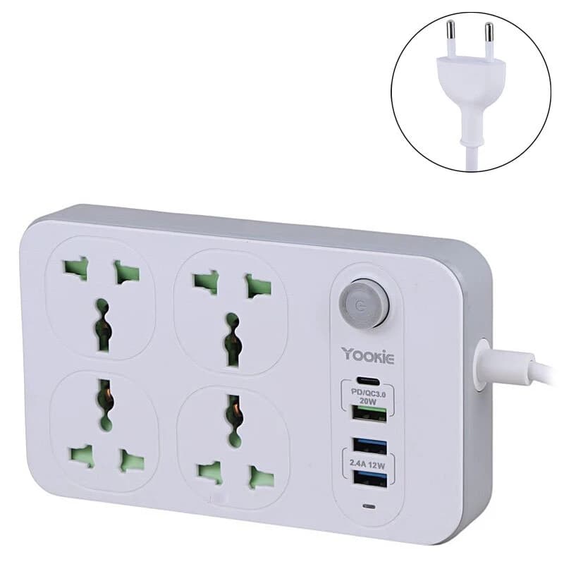 چند راهی 4 خانه یوکی EB01 با کابل 1.5 متری + شارژر USB و Type-C