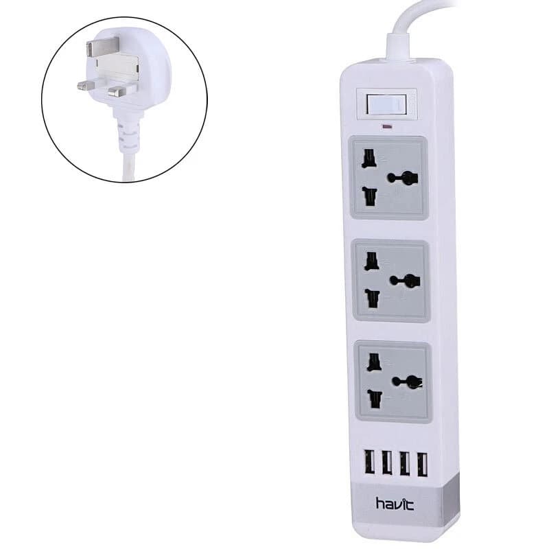 چند راهی 3 خانه ارت دار هویت HV-SP8803 با کابل 2 متری + شارژر USB — تصویر ۴