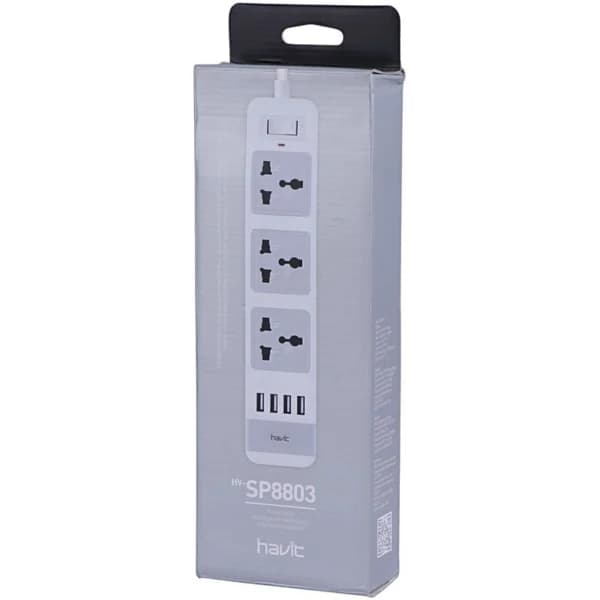 چند راهی 3 خانه ارت دار هویت HV-SP8803 با کابل 2 متری + شارژر USB — تصویر ۹